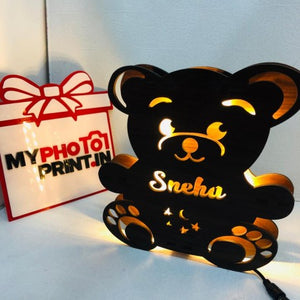 Wooden Engraved Teddy Bear Name Wall Light Personalized Night Lights
