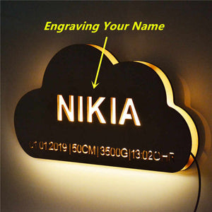 Personalized Name Date Wooden Cloud LED Night Light for Kids Wall Lamp Light