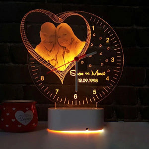Customized 3d illusion led Photo lamp with Clock - Perfect Gift