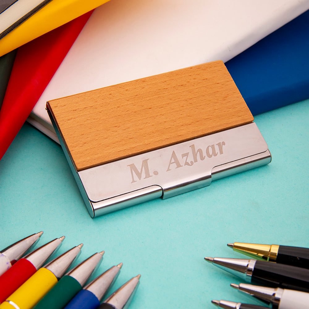 Name Engraved | Wooden Metal Visiting Cards Holder - My Art