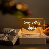 Customised LED name lamp presented as birthday gift in open gift box with ribbon