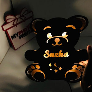 Wooden Engraved Teddy Bear Name Wall Light Personalized Night Lights