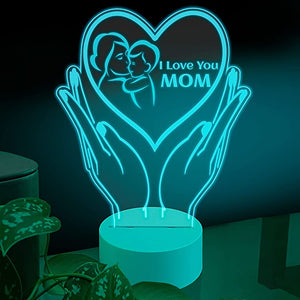 Ambesonne Mother's Day 3D Led Table Lamp, Mom Kissing and Hugging Love Affection