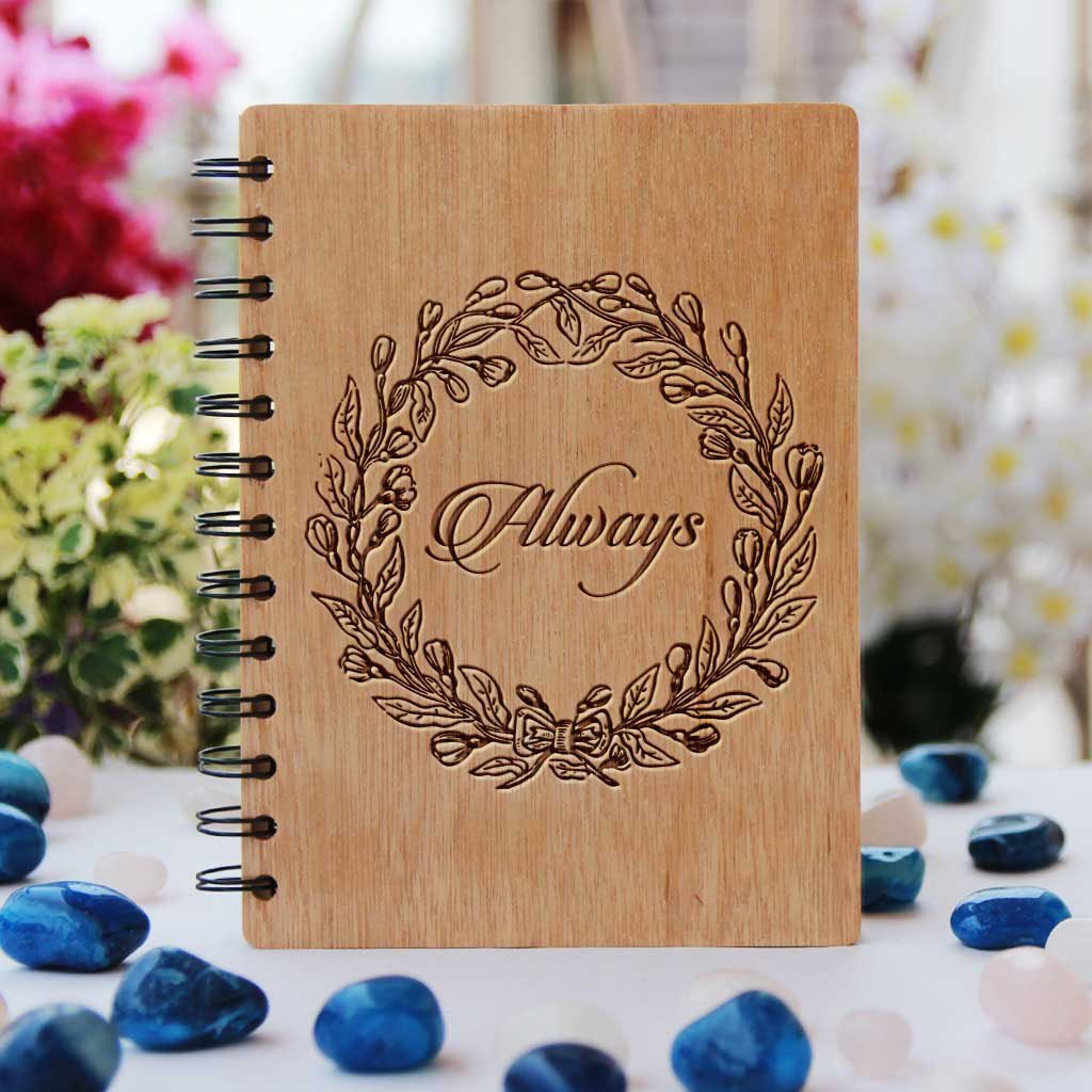 ALWAYS FLOWER WREATH - PERSONALIZED WOODEN NOTEBOOK - My Art