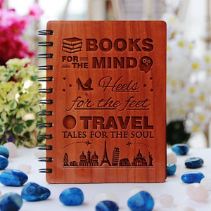 BOOKS, HEELS AND TRAVEL TALES - PERSONALIZED WOODEN NOTEBOOK - My Art