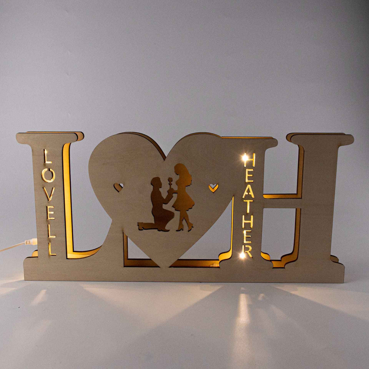 Couple Wooden Night Light Personalized Custom LED Decorative Light Wood Carved Name Wall Lamp