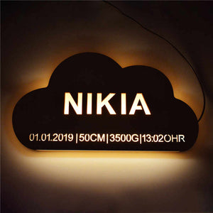 Personalized Name Date Wooden Cloud LED Night Light for Kids Wall Lamp Light