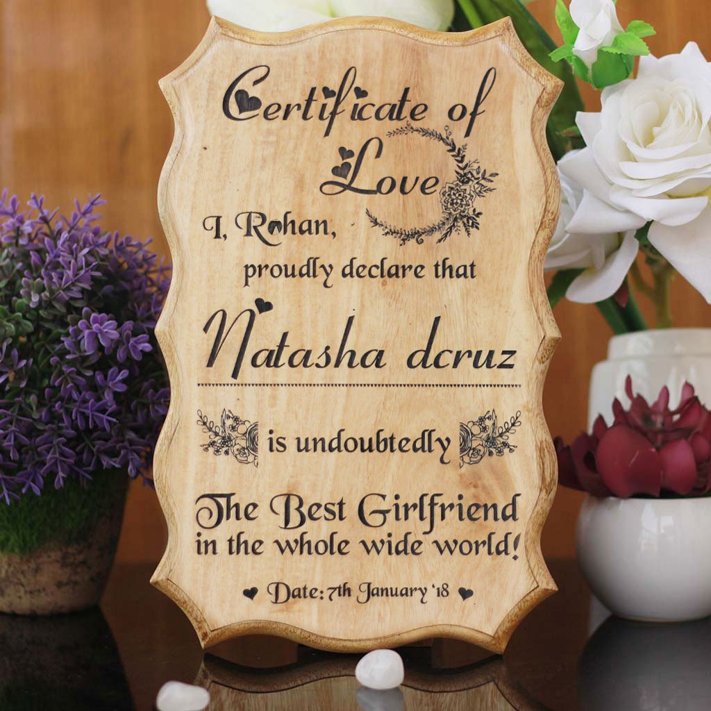 WOODEN CERTIFICATE OF LOVE FOR WORLD'S BEST GIRLFRIEND - My Art
