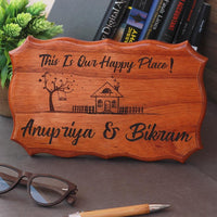 THIS IS OUR HAPPY PLACE PERSONALIZED WOOD SIGN FOR HOME - My Art