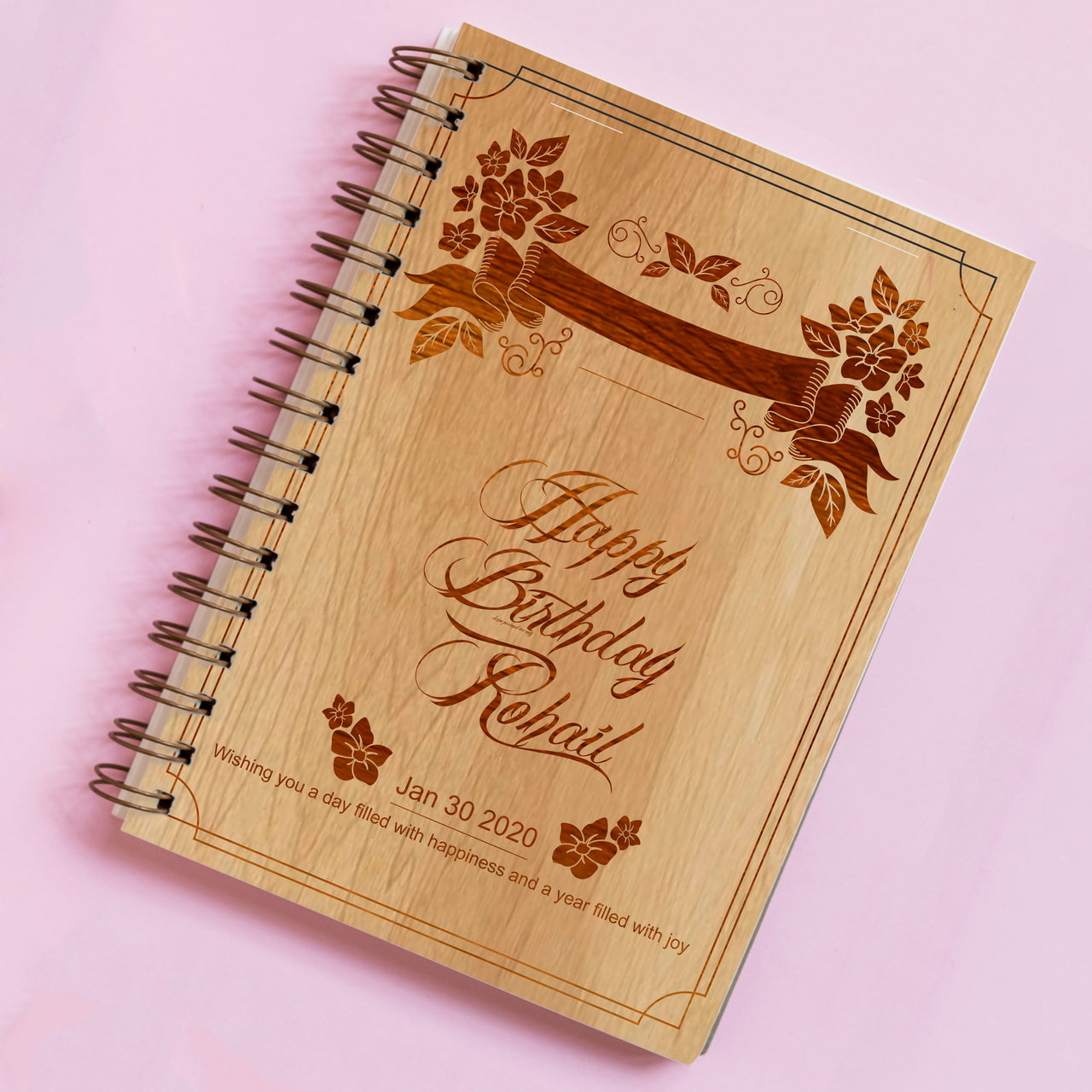 Name Engraved Wooden Notebook - My Art