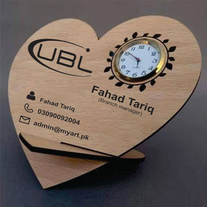 Wooden Heart Clock With Business Details - My Art