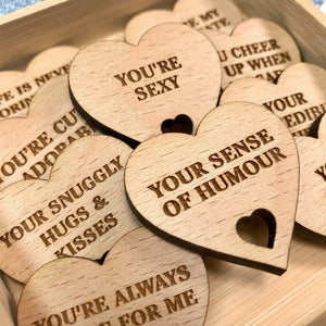 10 Reasons Why I Love You Bamboo Box and Personalised Hearts - Birthday, Anniversary, Valentines Day Gift, Boyfriend Girlfriend Wife Husband