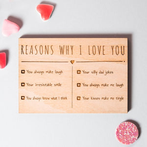 Personalised Wooden Postcard - Reasons Why I Love You - My Art